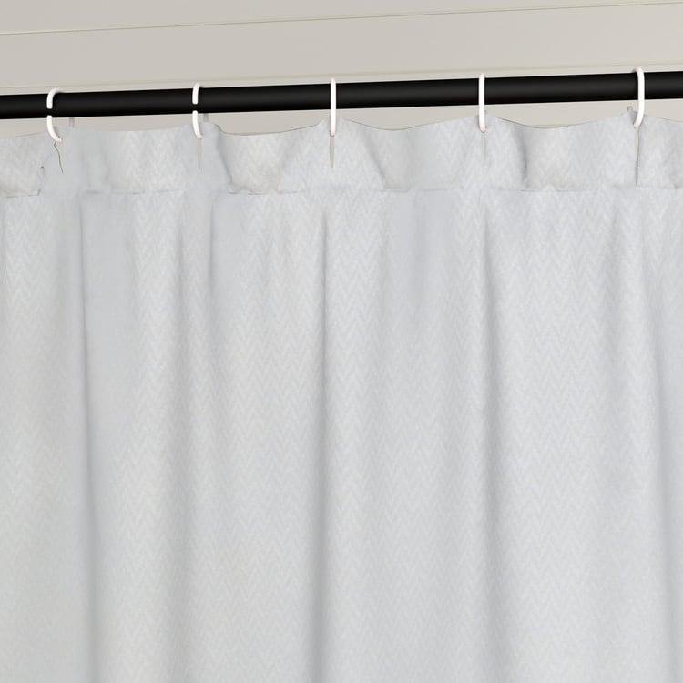 Richmond Wave White Solid Ring Rod Shower Curtain - 183x213cm
