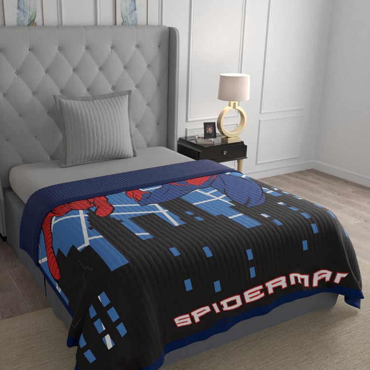 DISNEY Blue Spiderman Printed Flannel Single Bed Kids Blanket - 150x220cm
