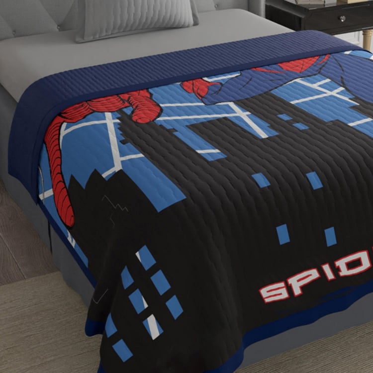 DISNEY Blue Spiderman Printed Flannel Single Bed Kids Blanket - 150x220cm