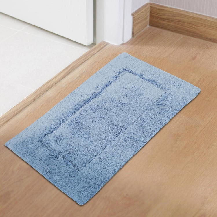 Spaces Small Size Hygro Blue Textured Cotton Bath Mat - 40X60Cm