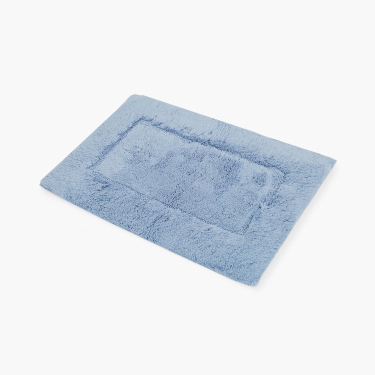 Spaces Small Size Hygro Blue Textured Cotton Bath Mat - 40X60Cm