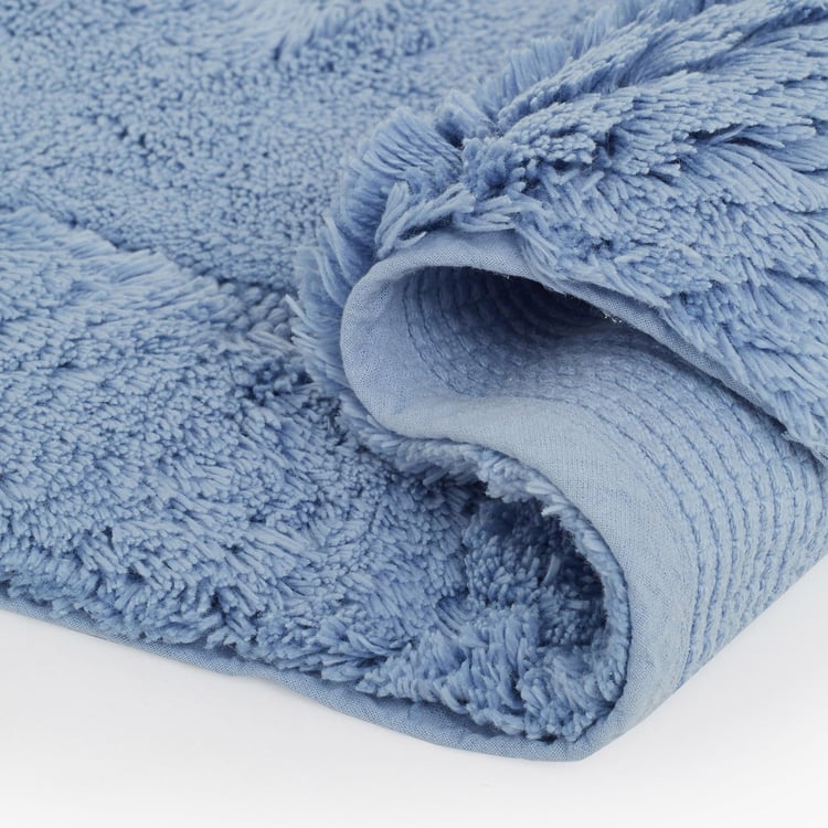 Spaces Small Size Hygro Blue Textured Cotton Bath Mat - 40X60Cm