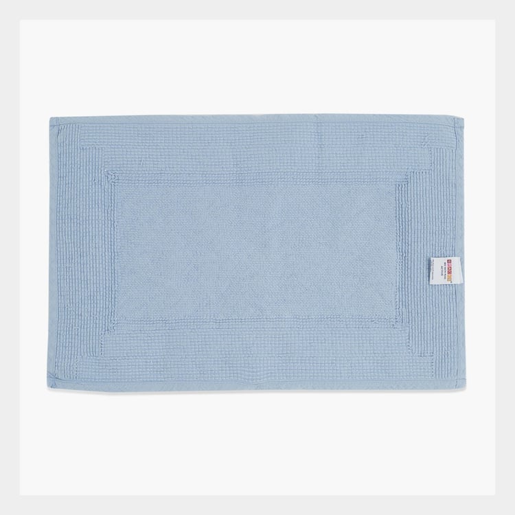 Spaces Small Size Hygro Blue Textured Cotton Bath Mat - 40X60Cm