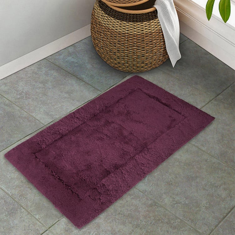 Spaces Large Size Hygro Purple Textured Cotton Anti-Skid Bath Mat - 50X80Cm