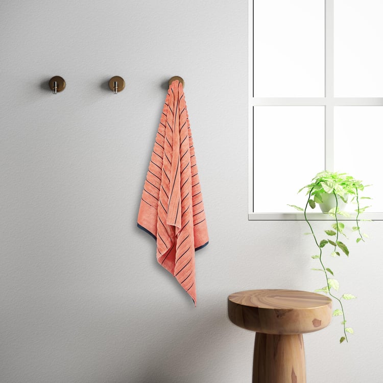 SPACES Exotica Pink Striped Ribbed Cotton Bath Towel - 75x150cm