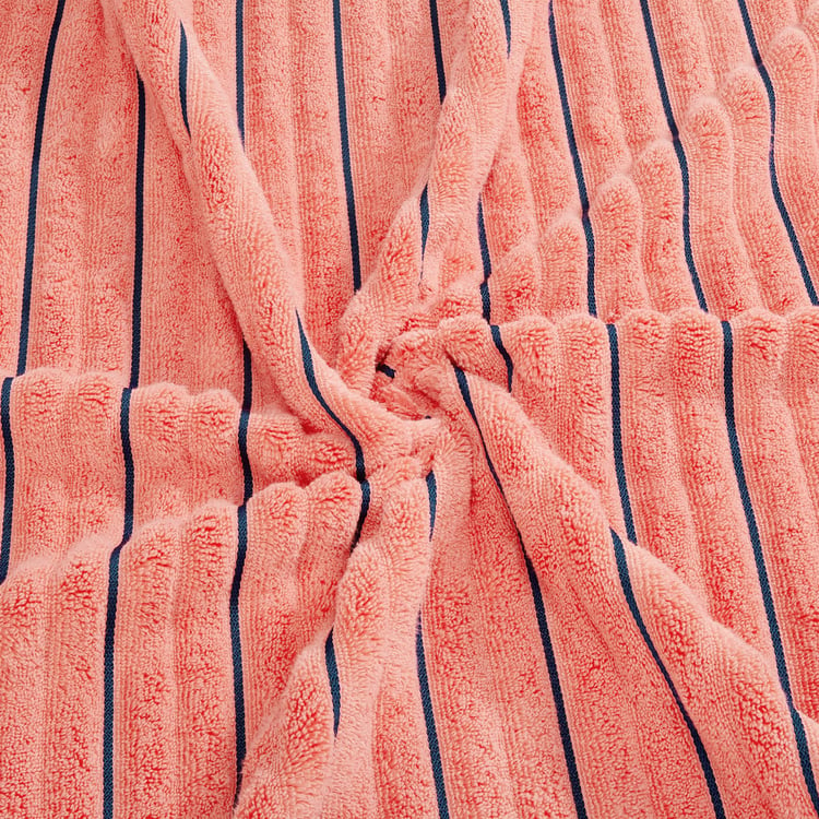 SPACES Exotica Pink Striped Ribbed Cotton Bath Towel - 75x150cm