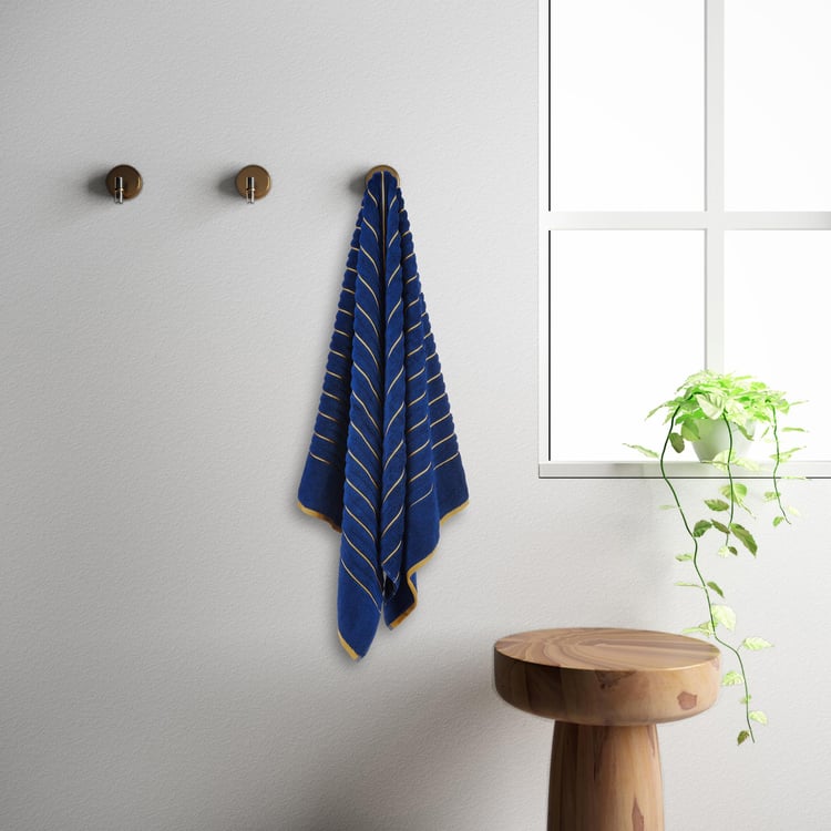 SPACES Exotica Blue Striped Ribbed Cotton Bath Towel - 75x150cm