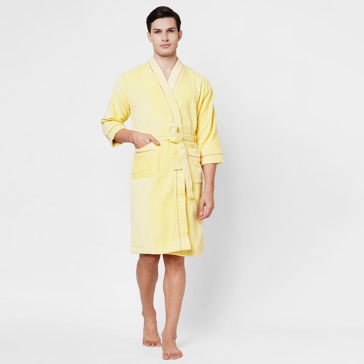 Spaces Extra Large Size Exotica Yellow Solid Large Cotton Bathrobe