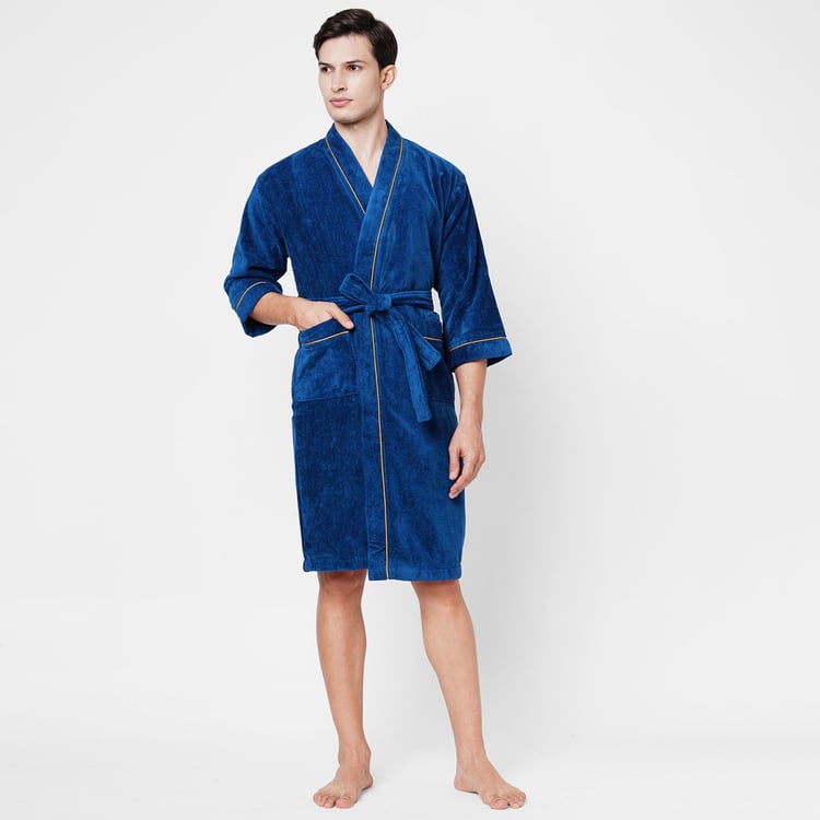 Spaces Large Size Exotica Blue Striped Large Cotton Bathrobe