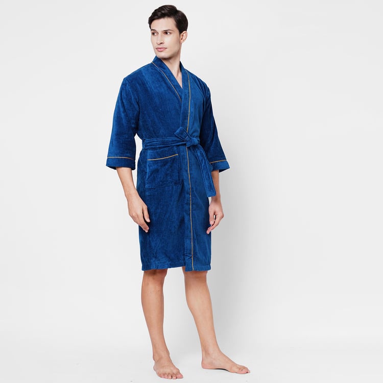 Spaces Large Size Exotica Blue Striped Large Cotton Bathrobe