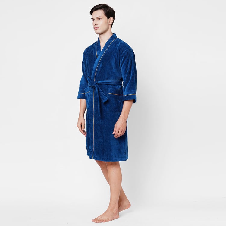 Spaces Medium Size Exotica Blue Textured Cotton Adult Bathrobe