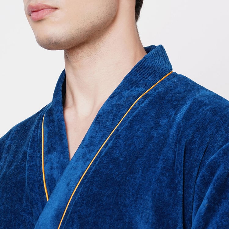 Spaces Medium Size Exotica Blue Textured Cotton Adult Bathrobe