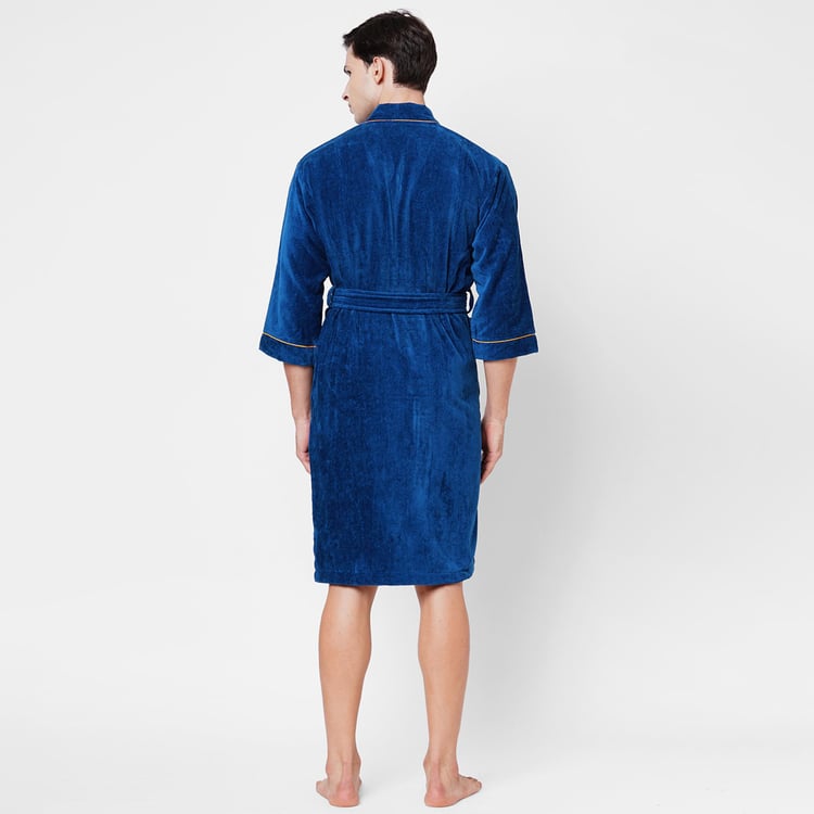 Spaces Medium Size Exotica Blue Textured Cotton Adult Bathrobe