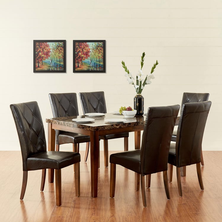 Oscar Brown Rubber Wood 6- Seater Dining Set With 6 Chairs