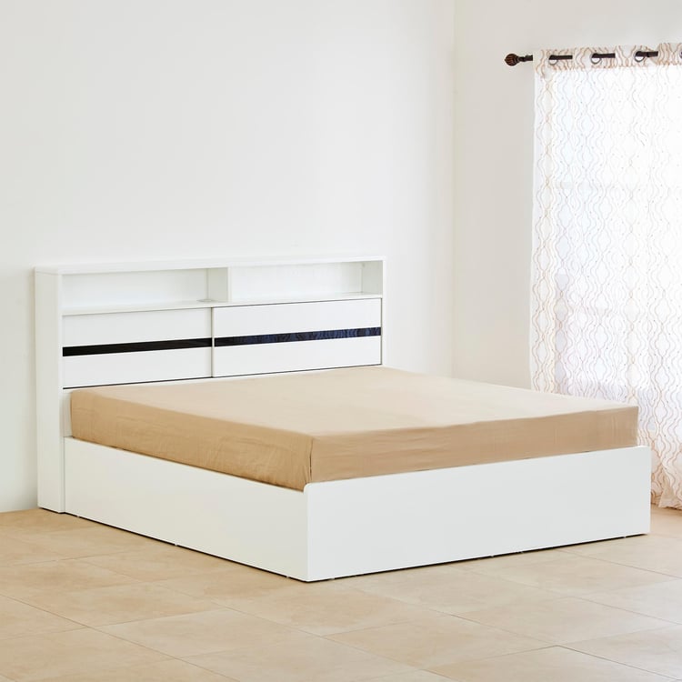 Polaris Halo King Bed with Headboard and Box Storage - White