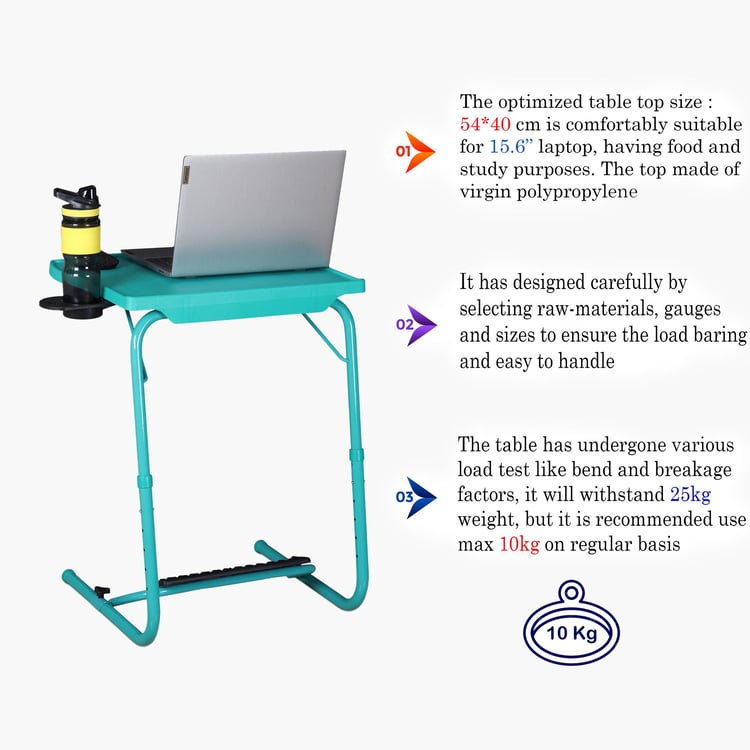 Helios Spencer Multipurpose Folding Table with Footrest and Cup Holder - Blue