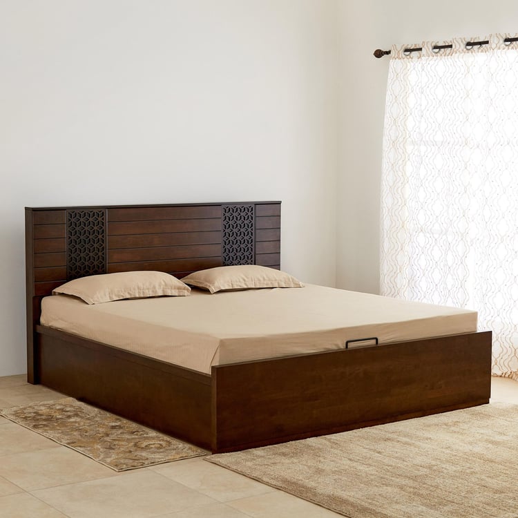 Takeshi Duke Rick Rubber Wood King Bed with Hydraulic Storage - Brown