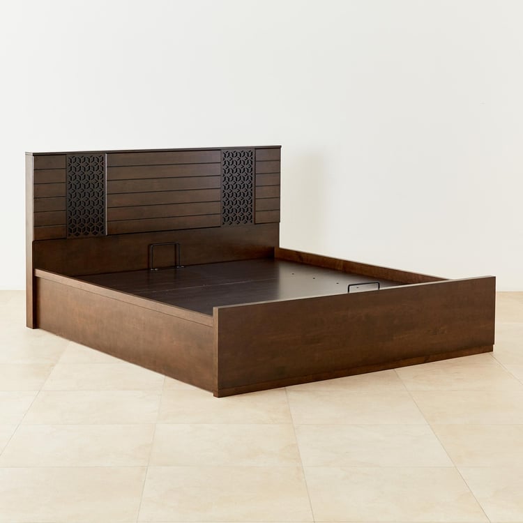 Takeshi Duke Rick Rubber Wood King Bed with Hydraulic Storage - Brown