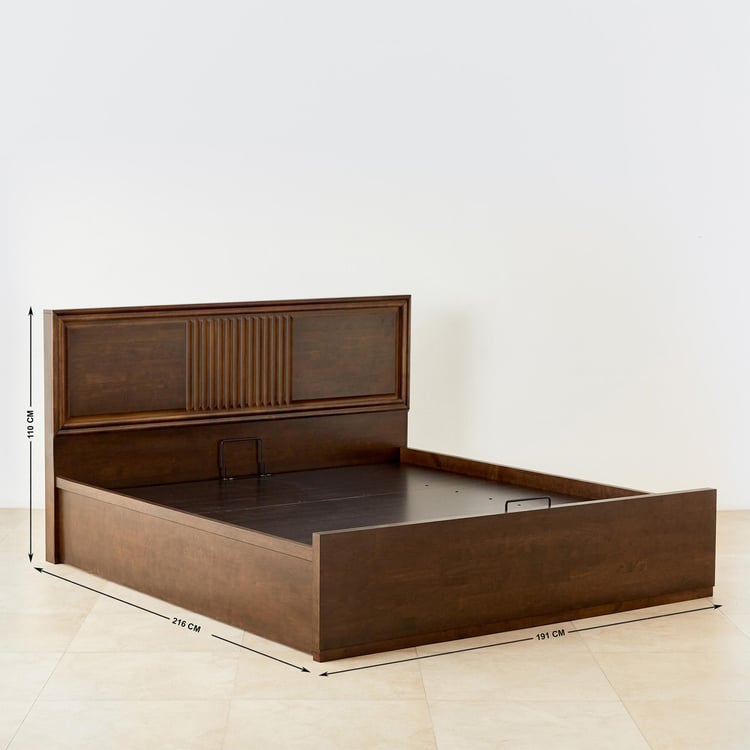 Takeshi Stallion Rick Rubber Wood King Bed with Hydraulic Storage - Brown