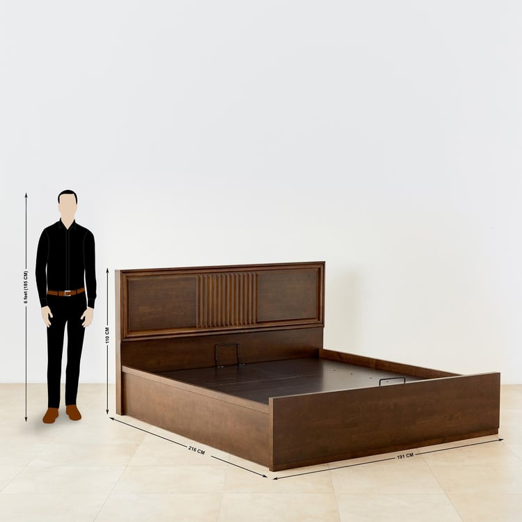 Takeshi Stallion Rick Rubber Wood King Bed with Hydraulic Storage - Brown