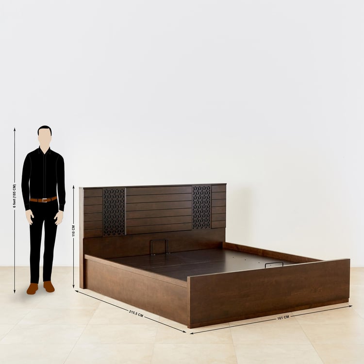 Takeshi Duke Rubber Wood Queen Bed with Hydraulic Storage - Brown