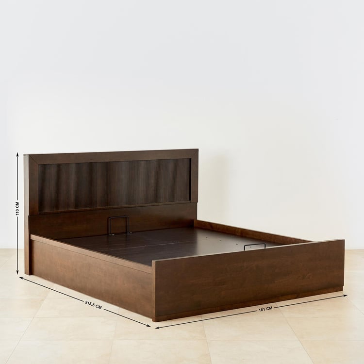Takeshi Leo Rubber Wood Queen Bed with Hydraulic Storage - Brown