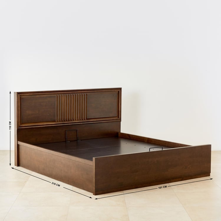 Takeshi Stallion Rubber Wood Queen Bed with Hydraulic Storage - Brown