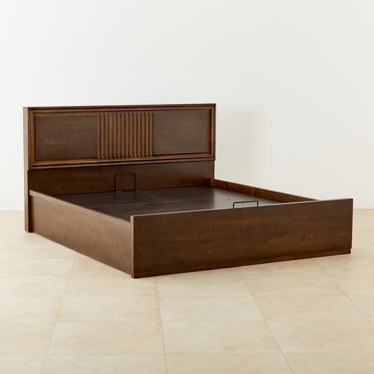 Takeshi Stallion Rubber Wood Queen Bed with Hydraulic Storage - Brown