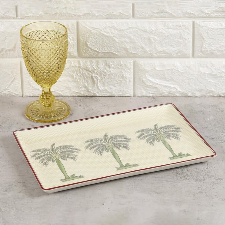 INDIA CIRCUS Chevron Palms Printed  Multicolour Large Rectangular Porcelain Platter - 13x22cm