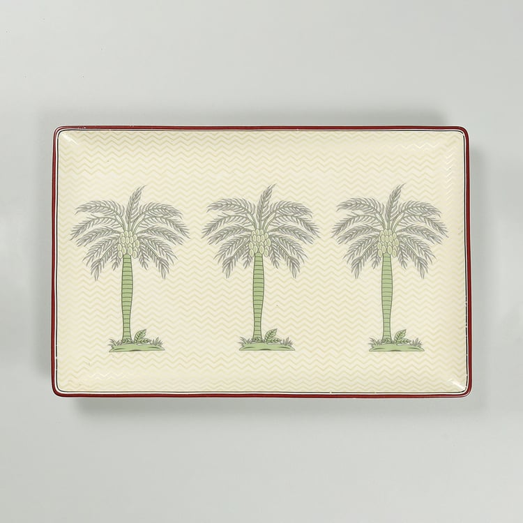 INDIA CIRCUS Chevron Palms Printed  Multicolour Large Rectangular Porcelain Platter - 13x22cm