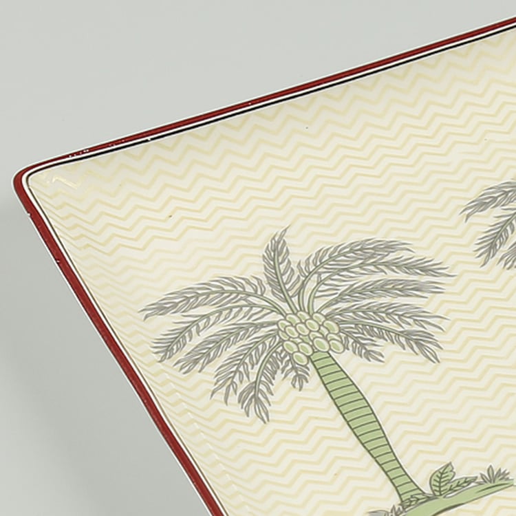 INDIA CIRCUS Chevron Palms Printed  Multicolour Large Rectangular Porcelain Platter - 13x22cm