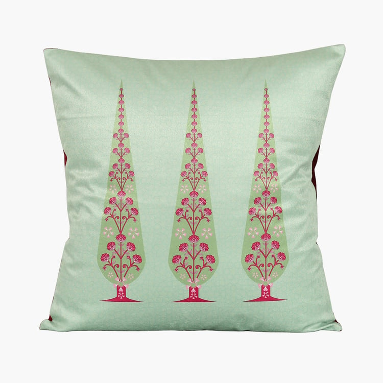 INDIA CIRCUS Peacock And Conifer Multicolour Printed Blended Velvet Cushion - 30x30cm - 5Pcs