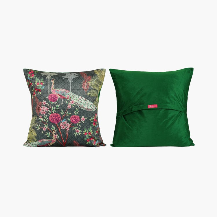 INDIA CIRCUS Peacock And Conifer Multicolour Printed Blended Velvet Cushion - 30x30cm - 5Pcs