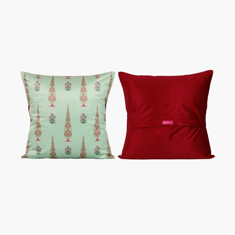 INDIA CIRCUS Peacock And Conifer Multicolour Printed Blended Velvet Cushion - 30x30cm - 5Pcs