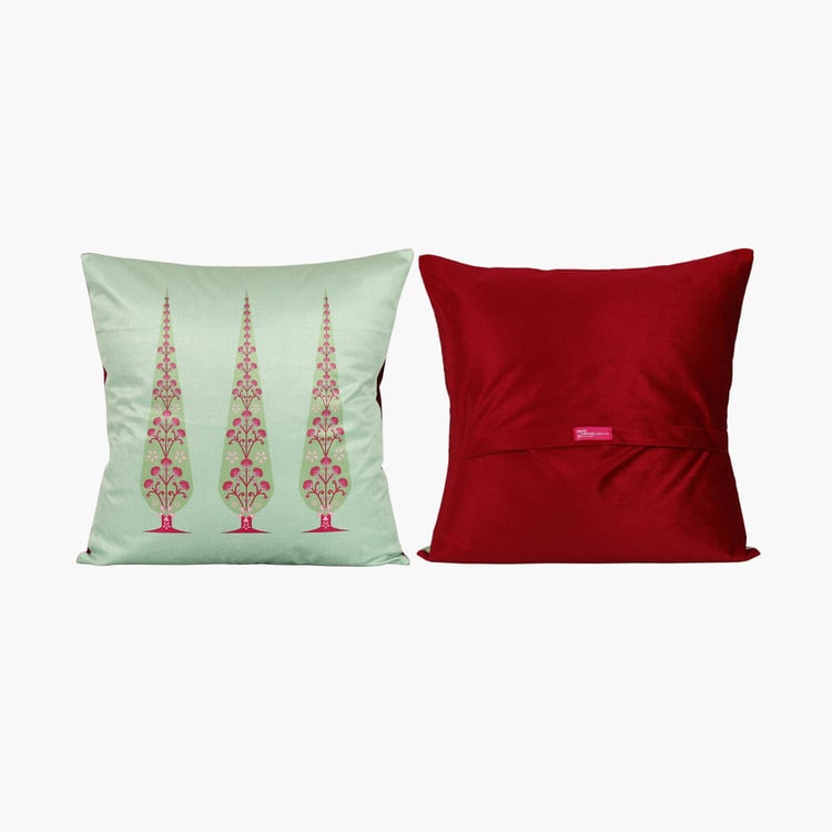 INDIA CIRCUS Peacock And Conifer Multicolour Printed Blended Velvet Cushion - 30x30cm - 5Pcs