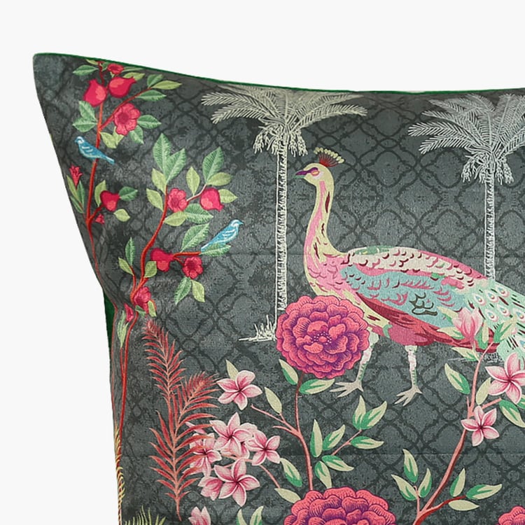 INDIA CIRCUS Peacock And Conifer Multicolour Printed Blended Velvet Cushion - 30x30cm - 5Pcs