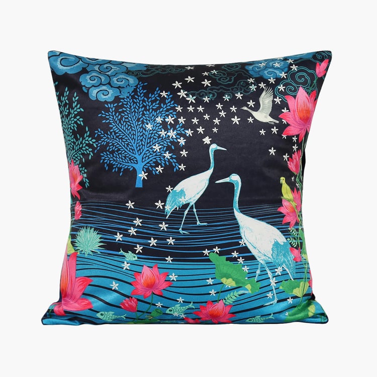 INDIA CIRCUS Circus Blooms And Swans Multicolour Printed Blended Velvet Cushion - 30x30cm - 5Pcs