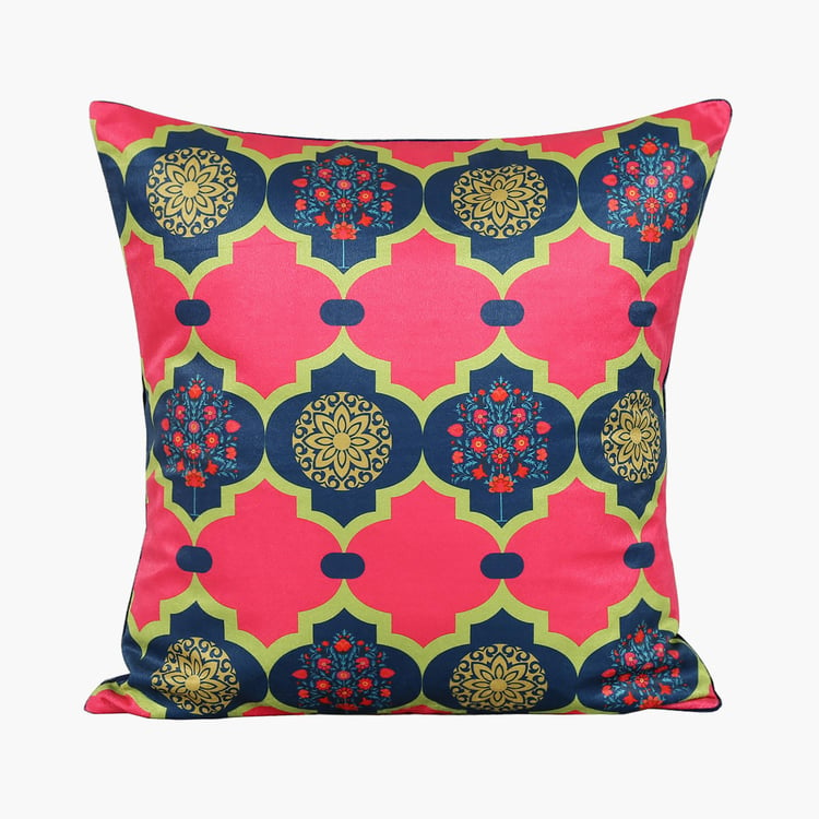 INDIA CIRCUS Circus Blooms And Swans Multicolour Printed Blended Velvet Cushion - 30x30cm - 5Pcs