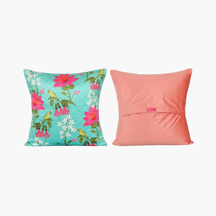 INDIA CIRCUS Circus Blooms And Swans Multicolour Printed Blended Velvet Cushion - 30x30cm - 5Pcs