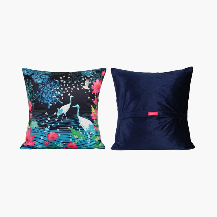 INDIA CIRCUS Circus Blooms And Swans Multicolour Printed Blended Velvet Cushion - 30x30cm - 5Pcs