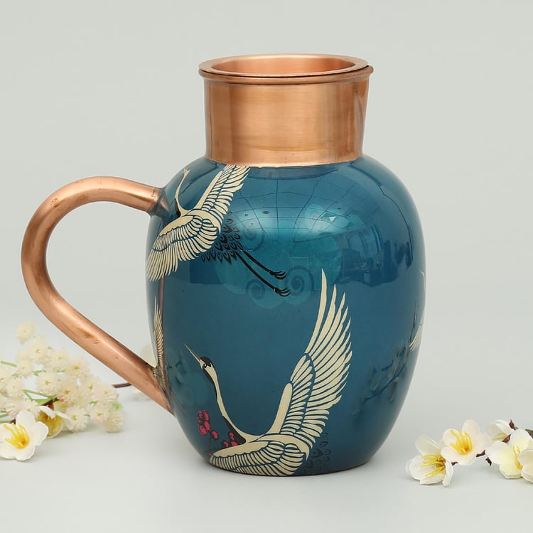 INDIA CIRCUS Legend of The Cranes Blue Printed Copper Jug - 1.5l