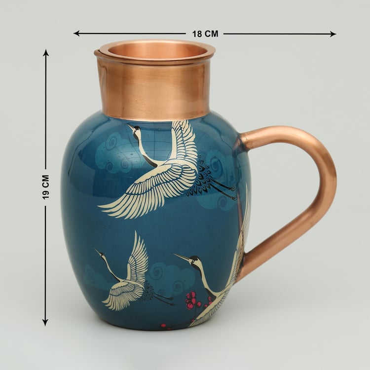 INDIA CIRCUS Legend of The Cranes Blue Printed Copper Jug - 1.5l