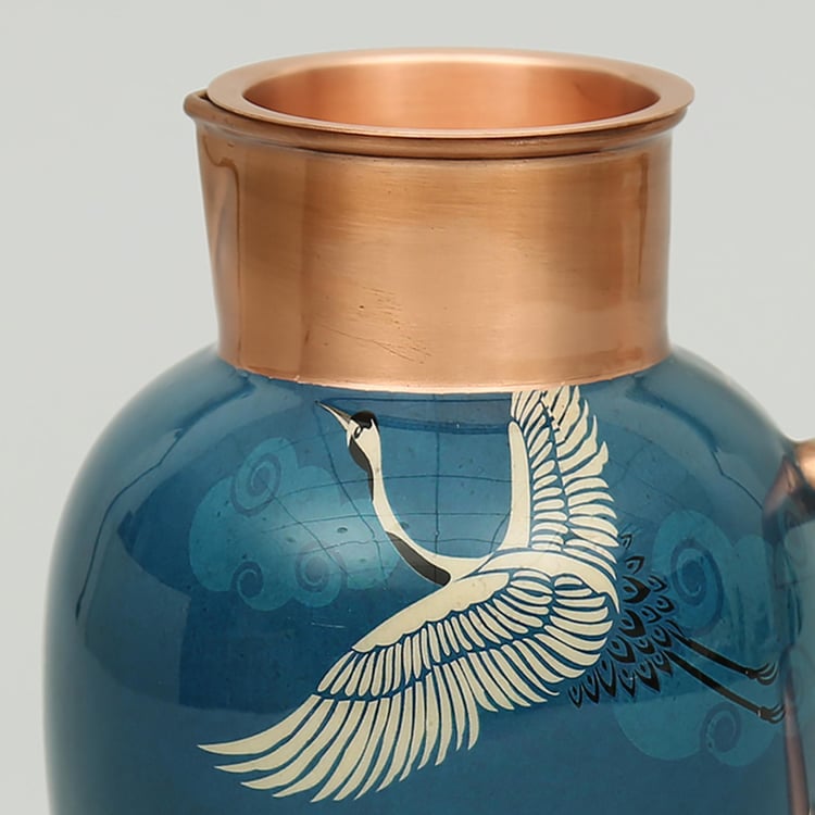 INDIA CIRCUS Legend of The Cranes Blue Printed Copper Jug - 1.5l