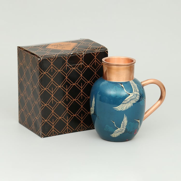 INDIA CIRCUS Legend of The Cranes Blue Printed Copper Jug - 1.5l