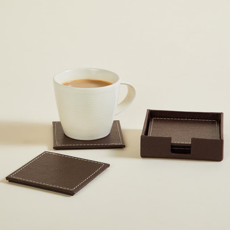 Orion Set of 4 Leatherette Coasters with Holder