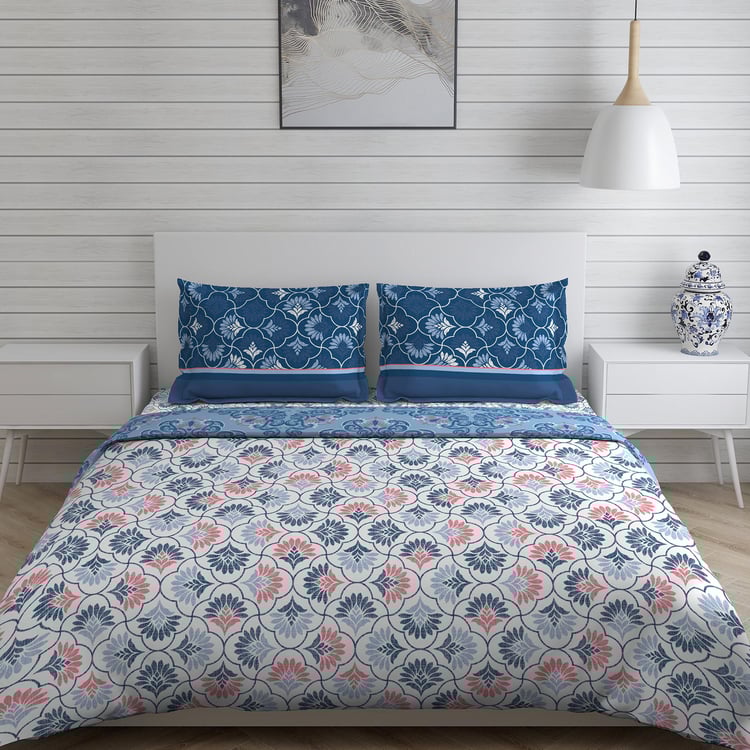 LAYERS Siena Blue Printed Cotton King-Size Bed-in-Bag Set - 4Pcs
