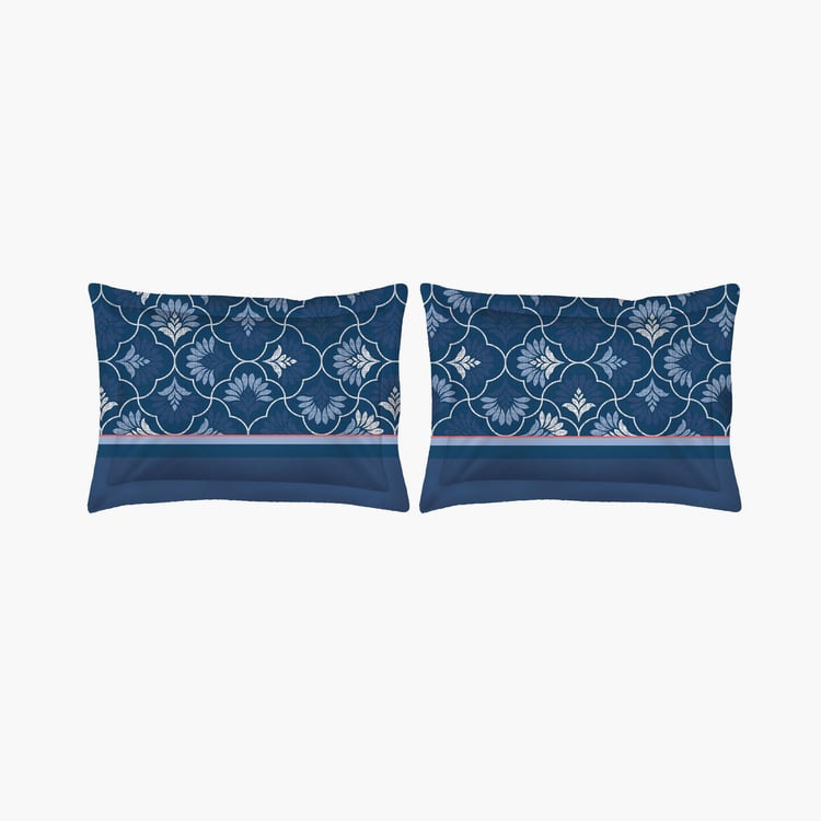 LAYERS Siena Blue Printed Cotton King-Size Bed-in-Bag Set - 4Pcs
