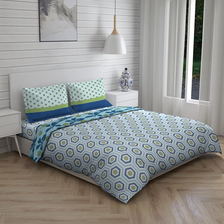 LAYERS Siena Blue Printed Cotton Queen Bed-In-A-Bag Set - 4Pcs