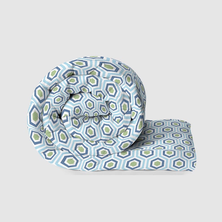 LAYERS Siena Blue Printed Cotton Queen Bed-In-A-Bag Set - 4Pcs