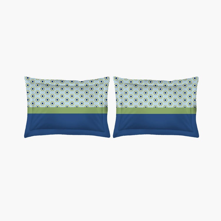 LAYERS Siena Blue Printed Cotton Queen Bed-In-A-Bag Set - 4Pcs